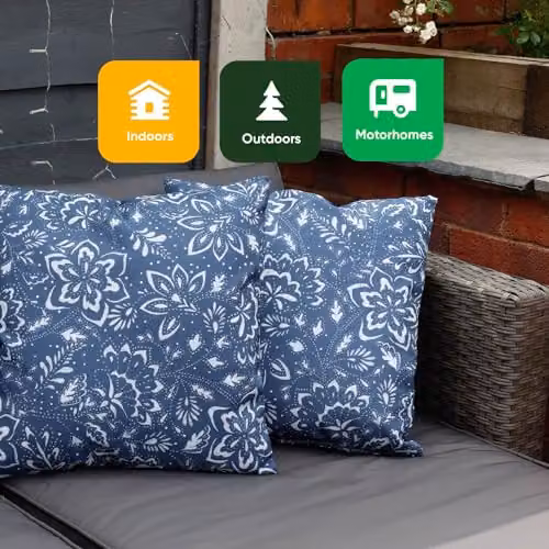 Gardenwize Pack of 2 Hampton Blue Floral Printed Square Outdoor Scatter Cushions – 8