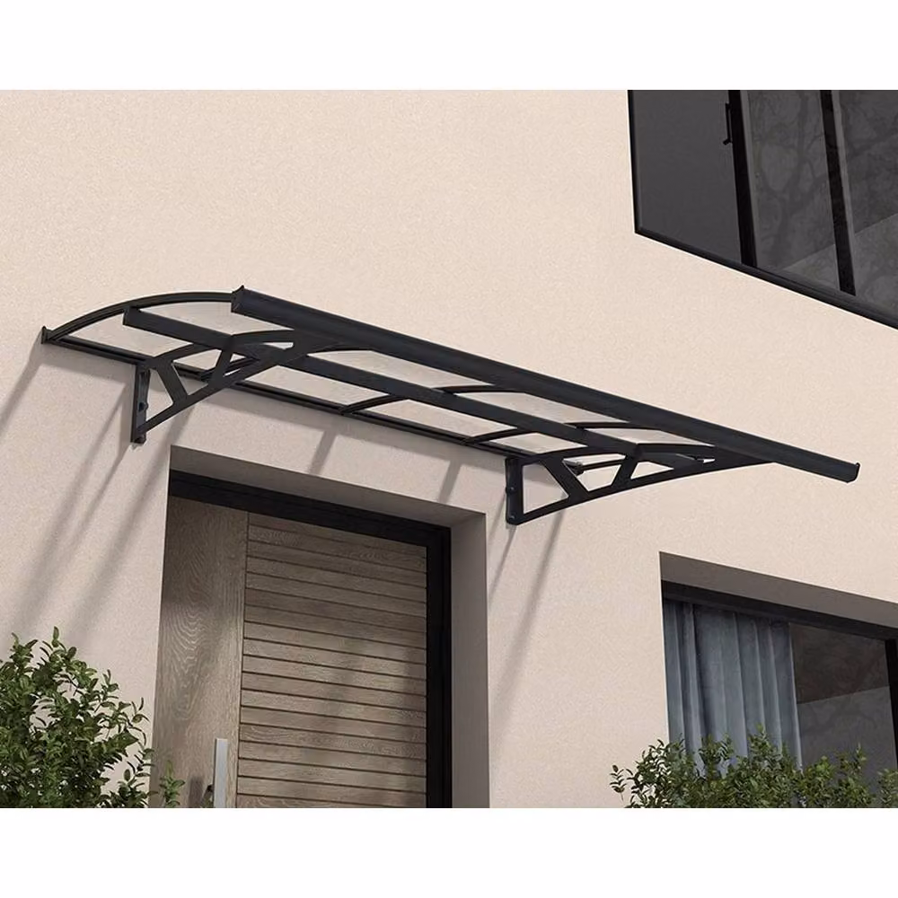 Palram Amsterdam Door Awning Canopy in Grey and Transparent Polycarbonate, L: 223.5 cm – 2