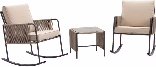 Teamson Home Modern Outdoor Garden Table and Rocking Chair Furniture Set in Beige Steel – 1
