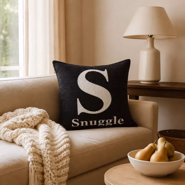 Orsina Snuggle Words Cushion in Black Chenille – 3