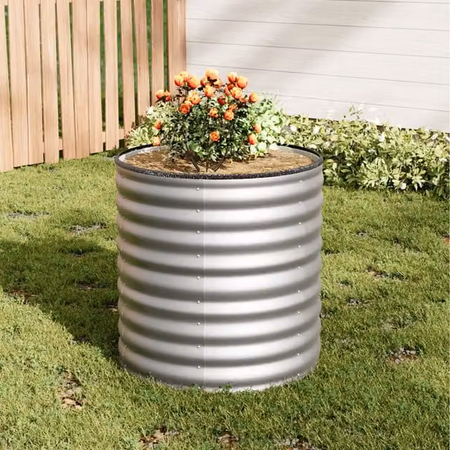 Lifeideas Round Galvanised Steel Metal Raised Bed in Silver, Diameter: 80 cm