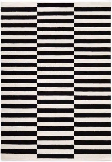 THE RUGS Vika Handwoven Wool Striped Reversible Rug in Black, W: 200 cm, L: 300 cm – 1