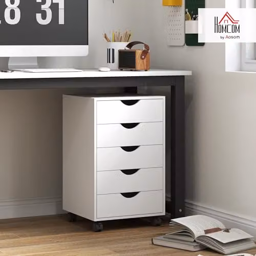 HOMCOM White Rolling Vertical Filing Cabinet with Castors – 2
