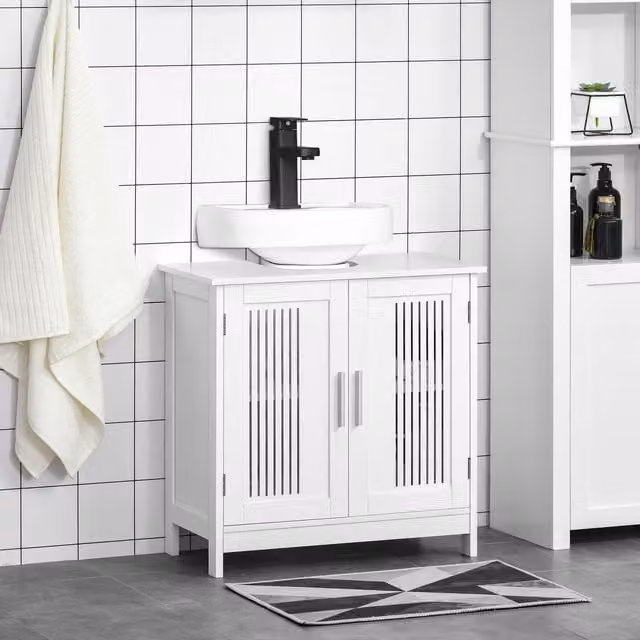 Kleankin White Under Sink Bathroom Pedestal Cabinet with Hinged Doors and Internal Shelves