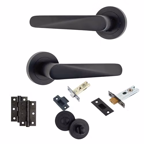 AXS Hardware Detroit Internal Bathroom Door Handle Pack in Black with Antique Brass Aluminium Rose and 127mm Lever