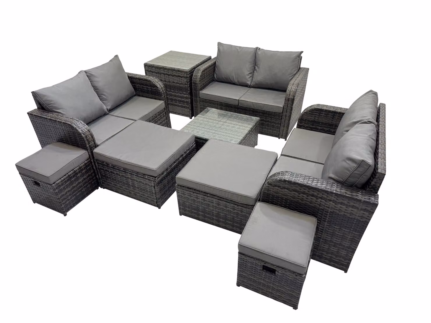 Fimous Love Sofa Square Coffee Table Set with 4 Stools and Side Table in Dark Grey – 2