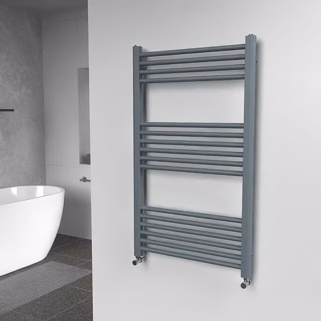 Lux Heat Coloured Steel Towel Radiator in Grey, W: 600 mm, H: 1000 mm