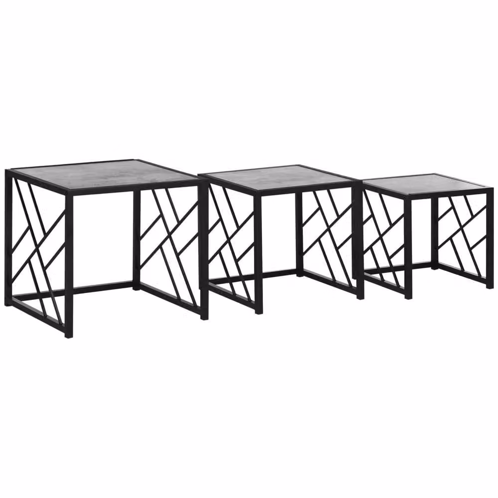 Wyld Haus Safi Set of 3 Grey Square Nesting Side Tables with Black Metal Frame – 2