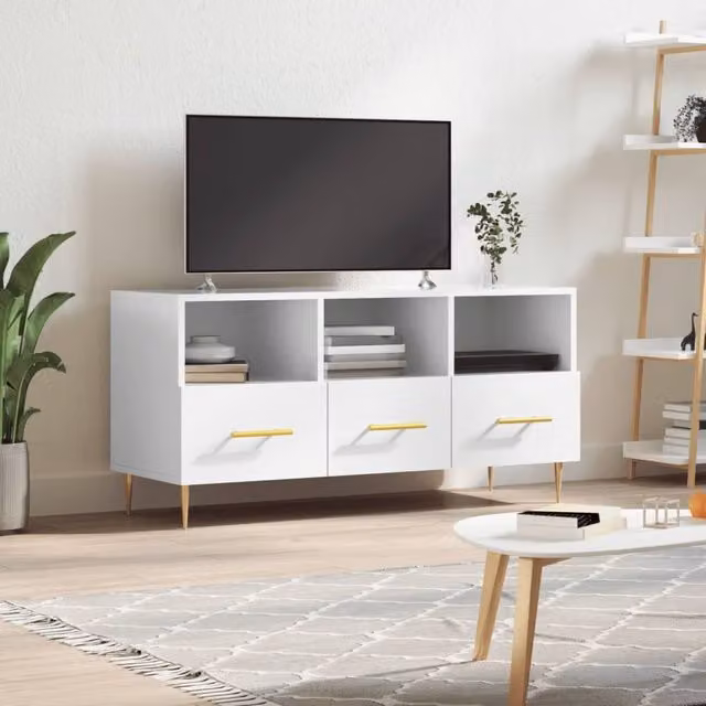 Berkfield Home Modern High Gloss White TV Cabinet, W/D/H: 102 x 36 x 50 cm – 1