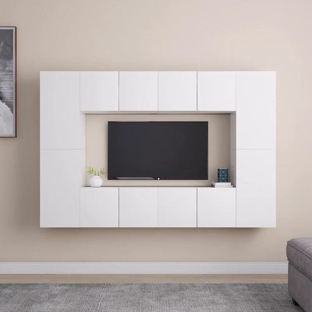 Berkfield Home 8 Piece Modern White Wall Mounted TV Cabinet Set in Engineered Wood – 2