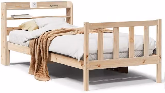 Berkfield Home Rustic Solid Wood Pine Bed Frame in Brown, W/D/H: 100 x 200 cm