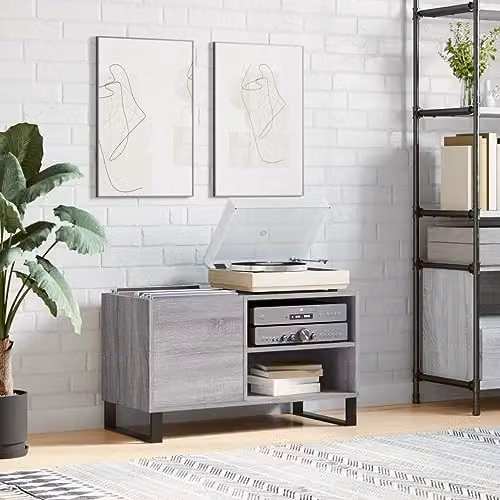 vidaXL Record Cabinet in Grey, Engineered Wood and Metal – 2