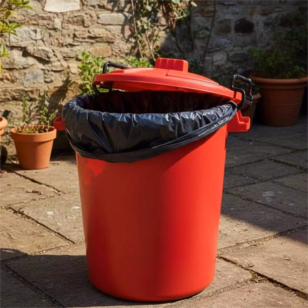 VOGREX 50L Red Heavy Duty Bin with Plastic Lock Handles and Flip Lid – 5