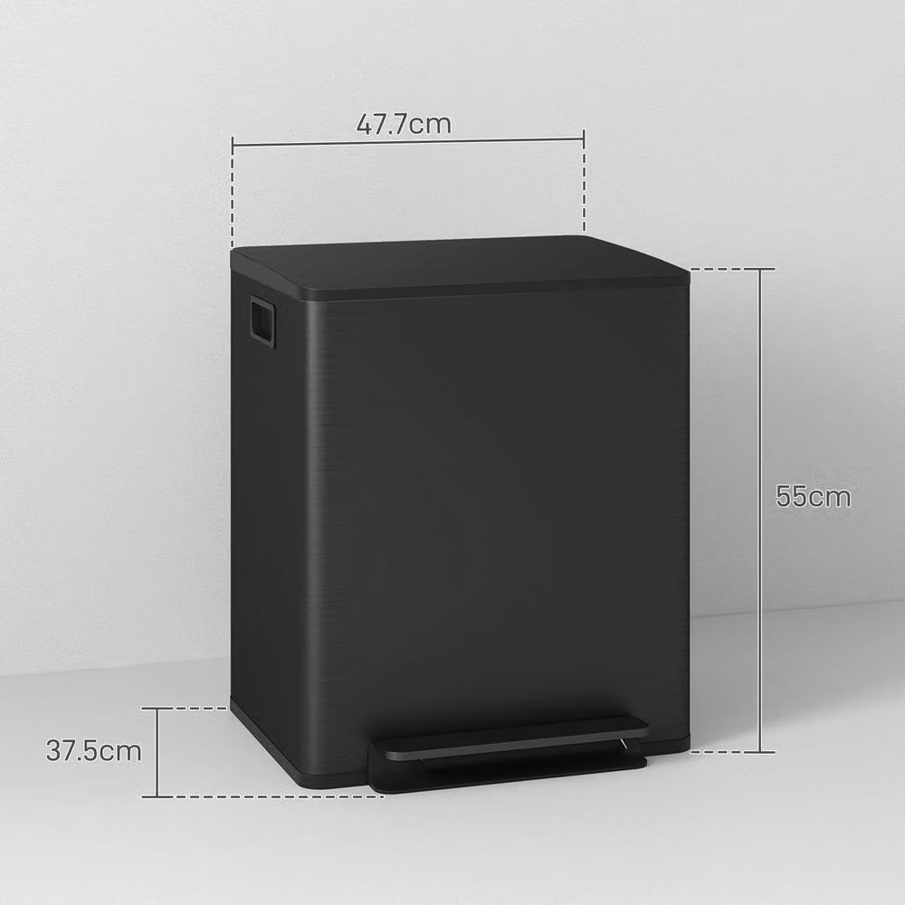 STILVORA 50L Dual Compartment Stainless Steel Pedal Bin with Soft-Close Lid in Black – 3