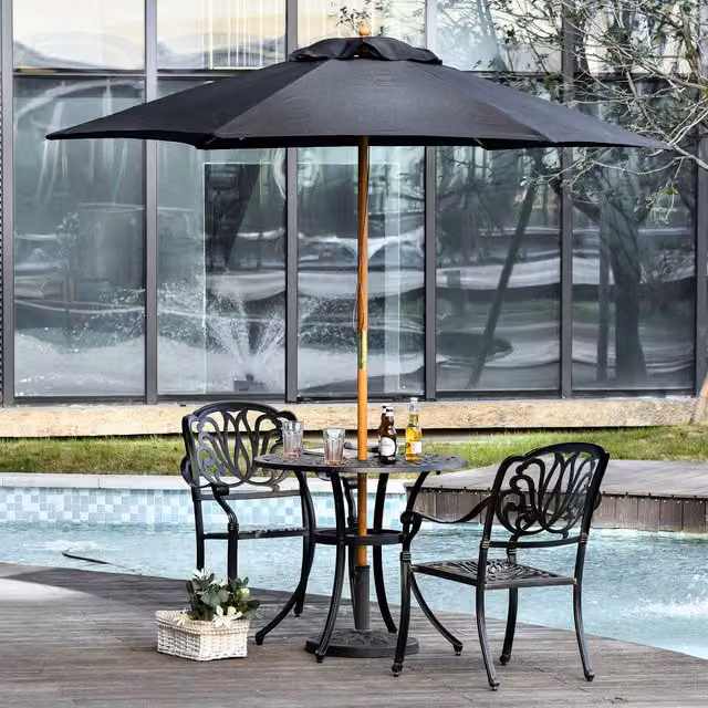 Outsunny Black Wood Garden Parasol with Central Pole