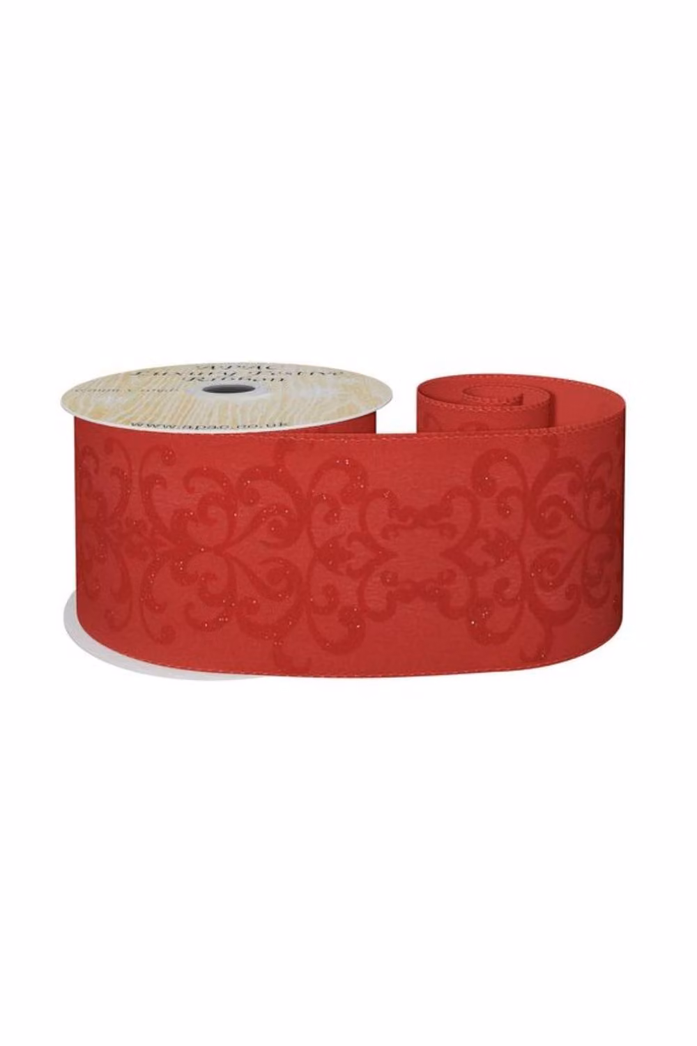 KDMD Red Wired Ribbon with Flocked Pattern, Width: 6.3 cm, Length: 10 yards – 2