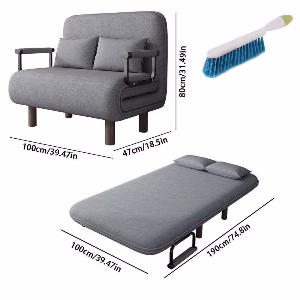 FORGEVIO Grey Fabric Folding Sofa Bed Sleeper with Upholstered Metal Frame – 2
