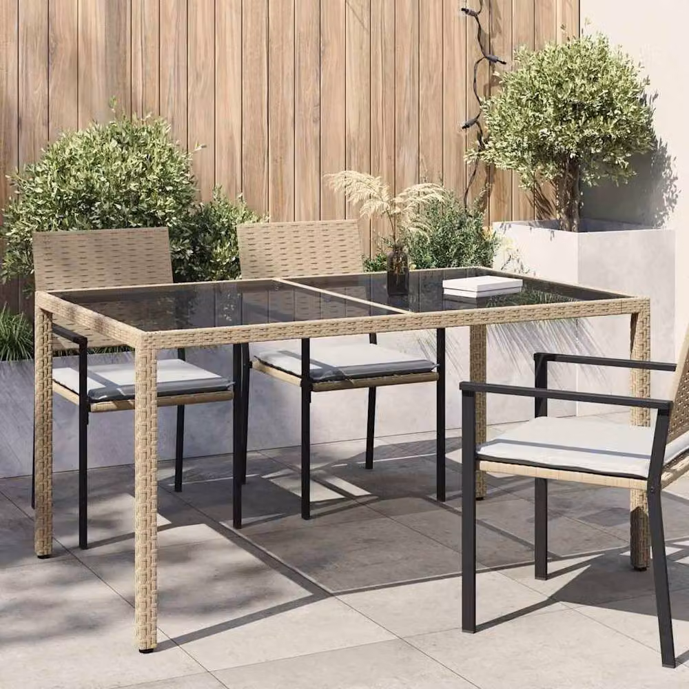Berkfield Home Beige Poly Rattan and Tempered Glass Extendable Garden Table W/D/H: 150 x 90 x 75 cm – 2