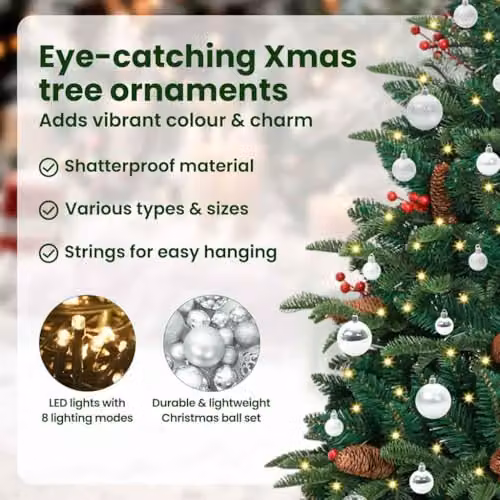 vidaXL Artificial Christmas Tree with 150 LEDs and Stand, Green and Silver, Height: 150 cm – 6