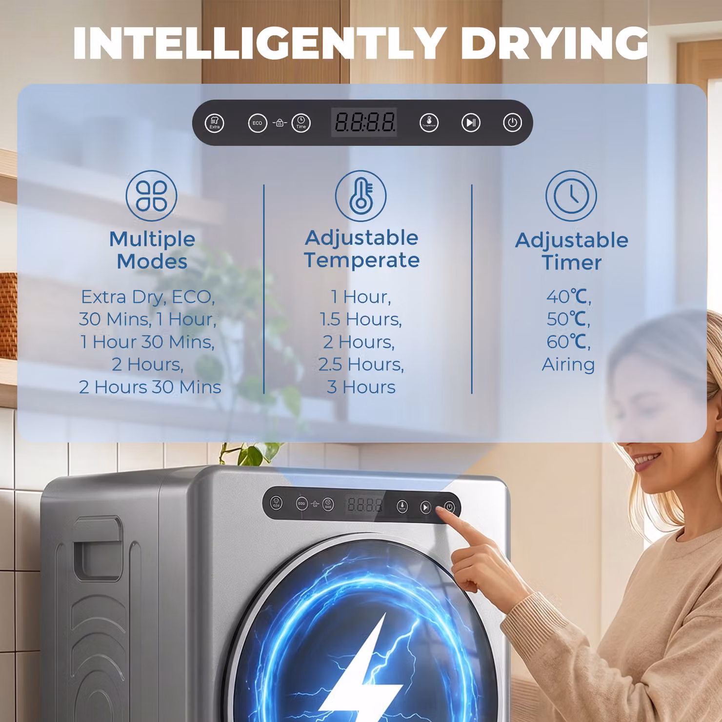 HOMCOM 5kg Compact Front Loader Tumble Dryer with Reversible Drum and Child Lock, Silver Tone – 4