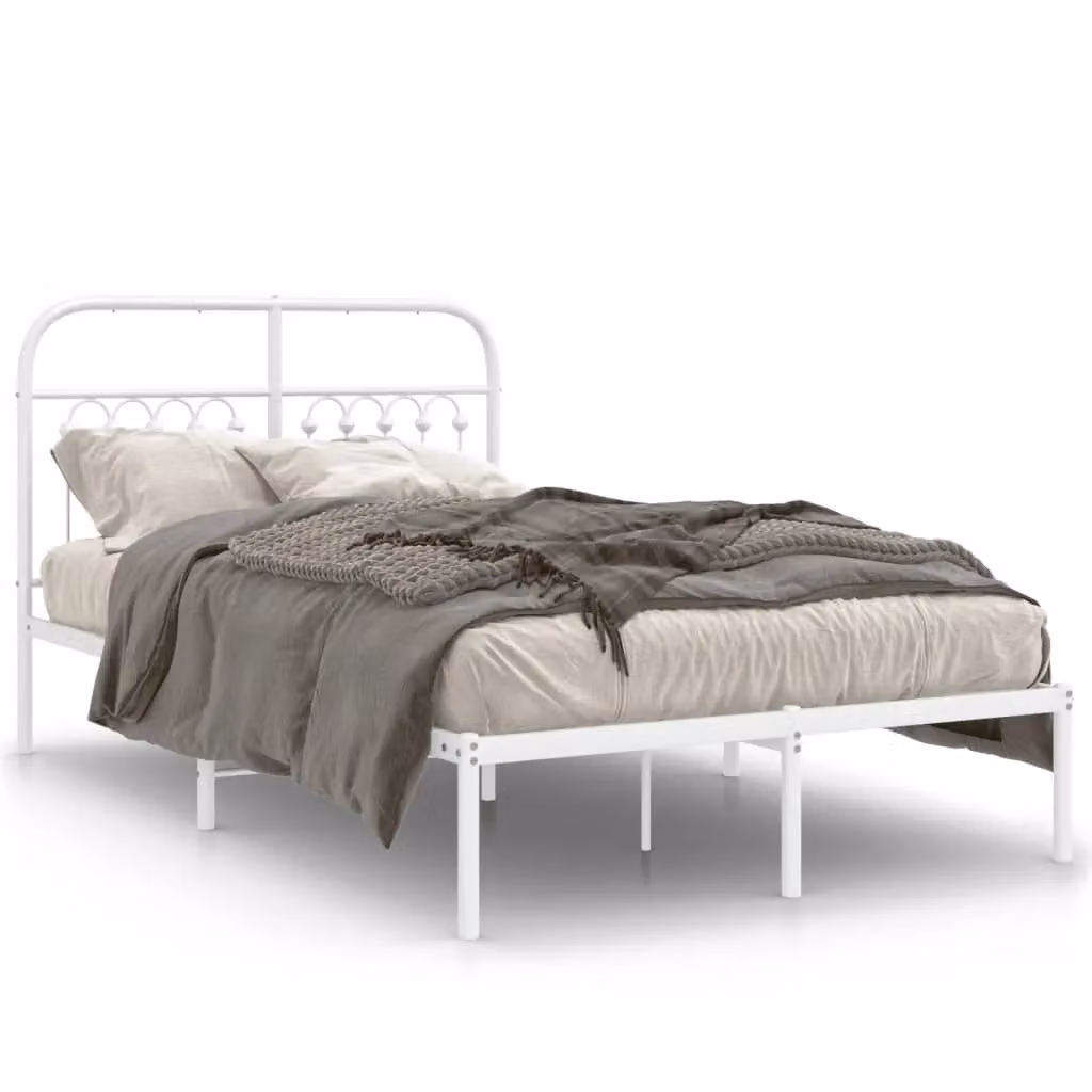 Berkfield Home Metal Bed Frame with Headboard in White, W/D/H: 120 x 190 cm – 2