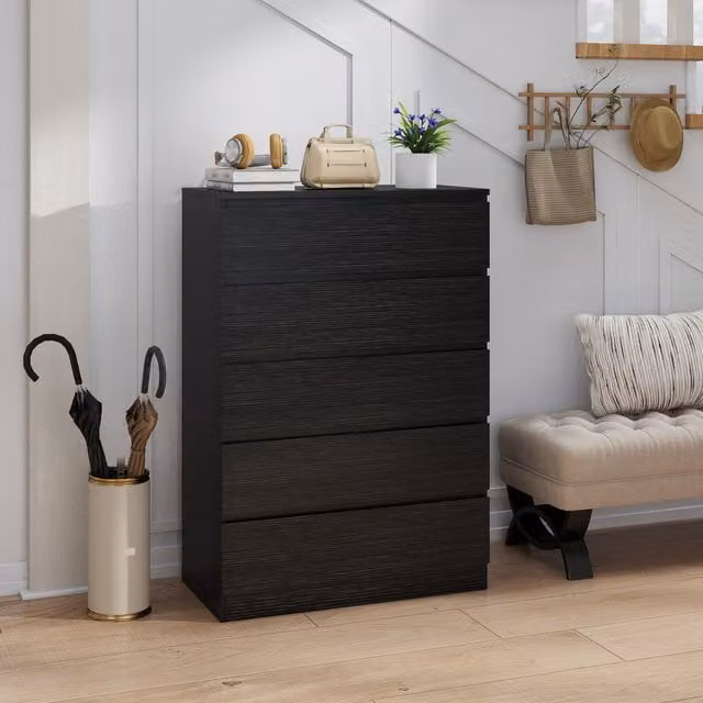 HOMCOM Modern 5-Drawer Chest of Drawers in Black