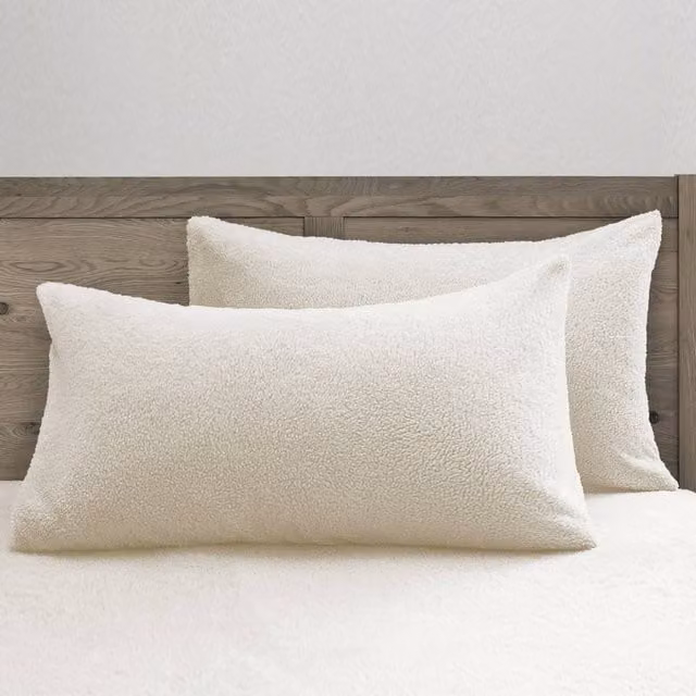 Velosso Teddy Pillowcase Pair in Beige and White, W: 50 cm, H: 75 cm