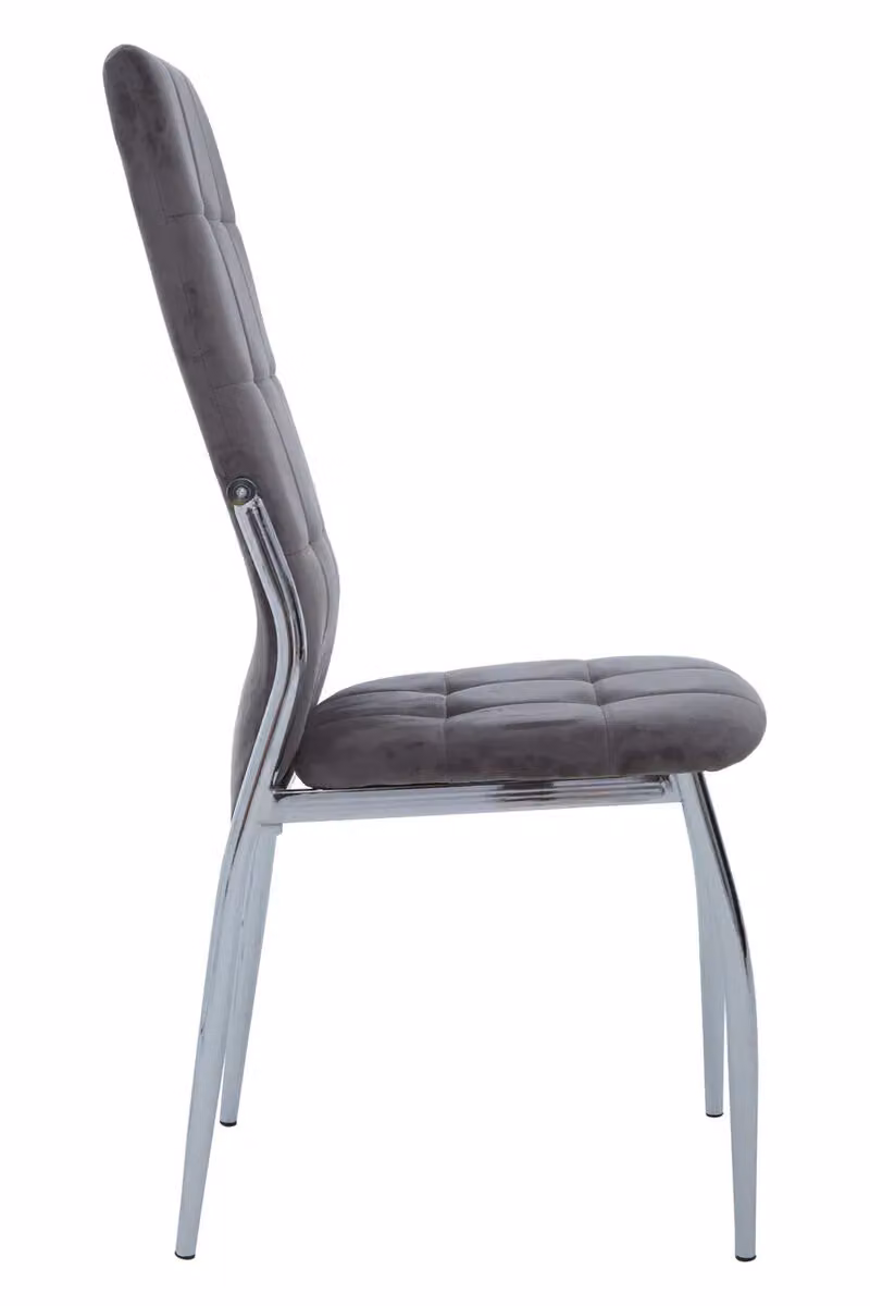 Orsina Tamzin Grey Velvet High Back Dining Chair with Silver Metal Legs – 2