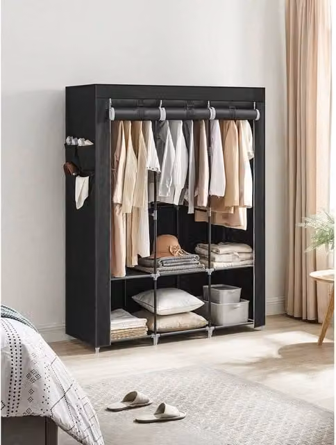 SONGMICS Portable Clothes Wardrobe with Cover in Black