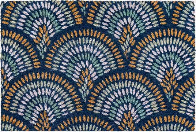 Perch & Parrow Welcomer Navy Coir Doormat with Multicolour Graphic Design