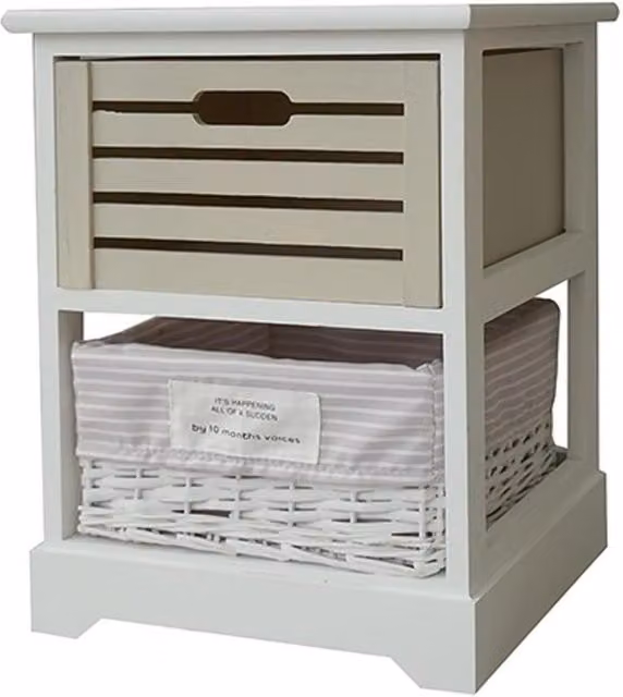 Topfurnishing Beige and White 2-Drawer Chest of Drawers with Rattan Wood Detail