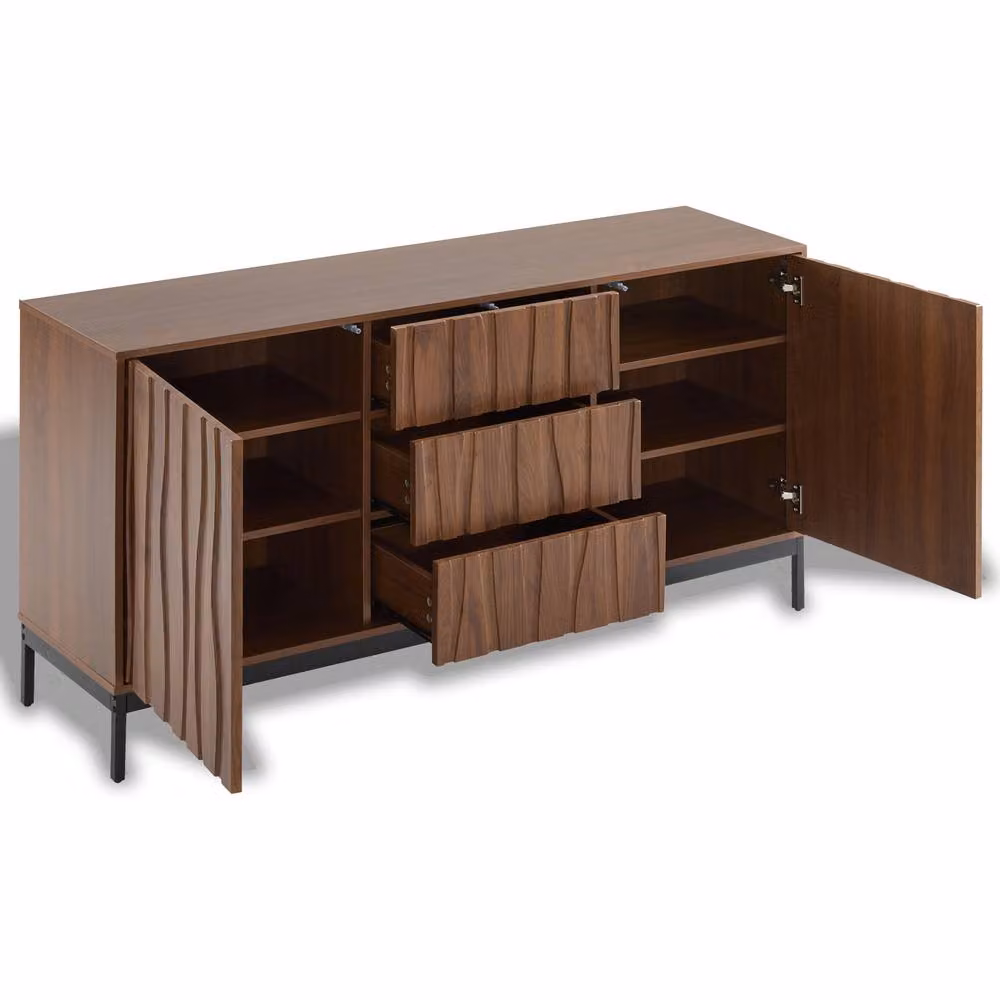 Merax Mid-Century Sideboard Buffet Cabinet in Brown and Black with 3 Drawers and Shelves, W/D/H: 150 x 40 x 80 cm – 7