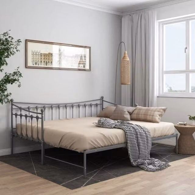 Berkfield Home Grey Metal Pull-out Sofa Bed Frame, W/D/H: 90 x 200 cm