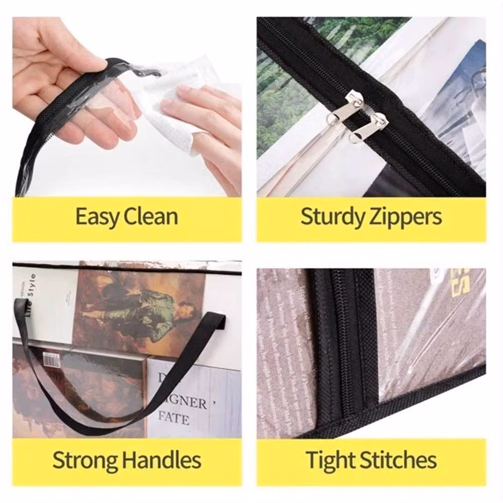 Nordara 4 Pack Foldable 60L Clothes Storage Bags with Handles in Transparent – 3