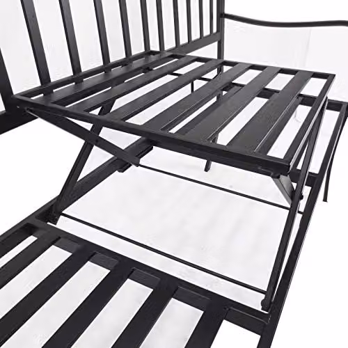 Outsunny 2 Seater Metal Garden Bench with Foldable Middle Table in Black – 6