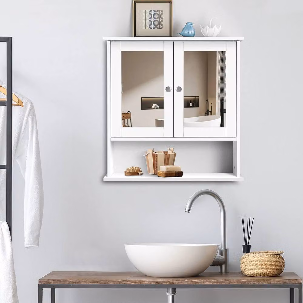 SPETLEK Modern White Double Door Mirrored Bathroom Storage Cabinet with Internal Shelves, W/D/H: 56 x 13 x 58 cm – 3