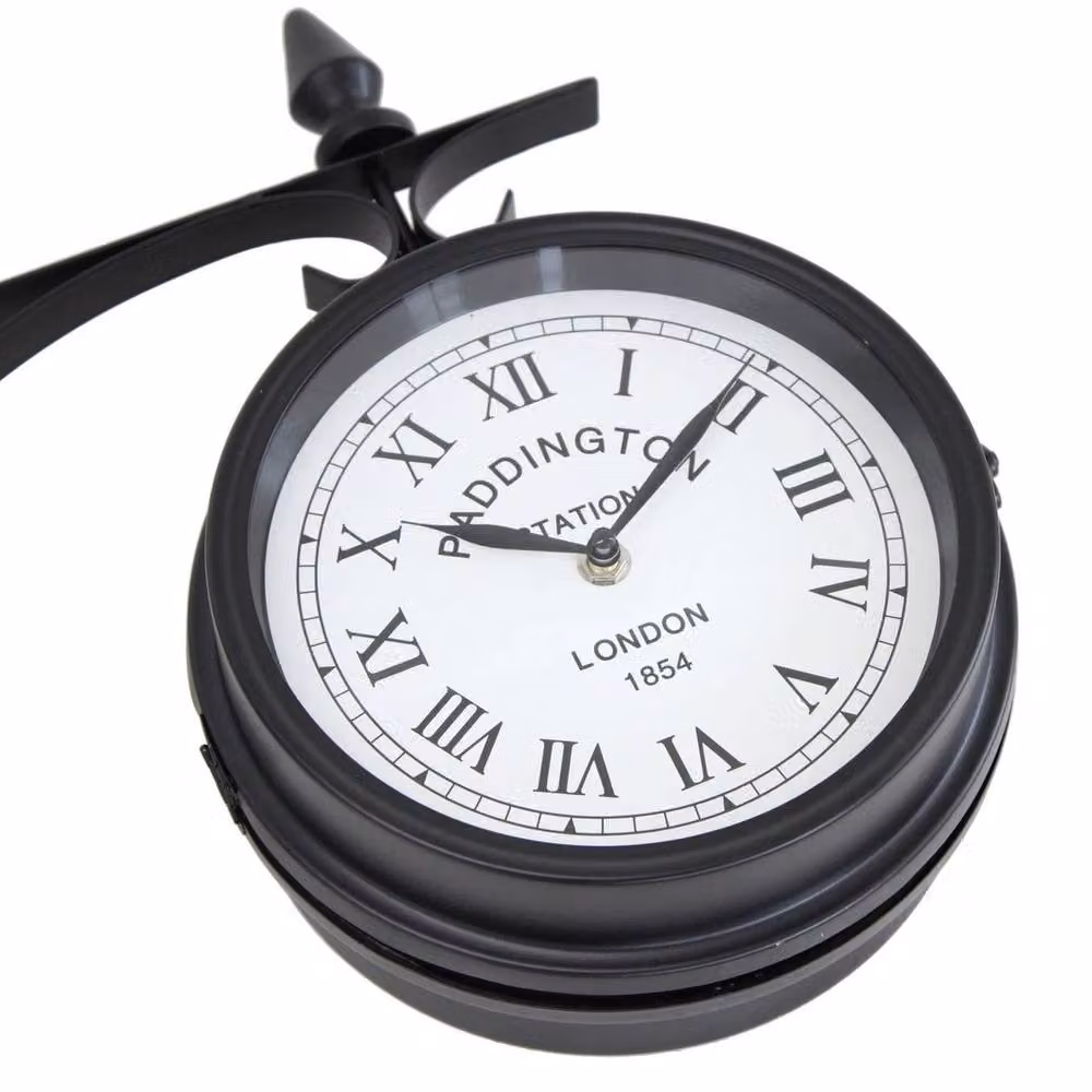 EONLION Double Sided Paddington Station Round Analog Wall Clock in Black, Diameter: 100 cm – 2