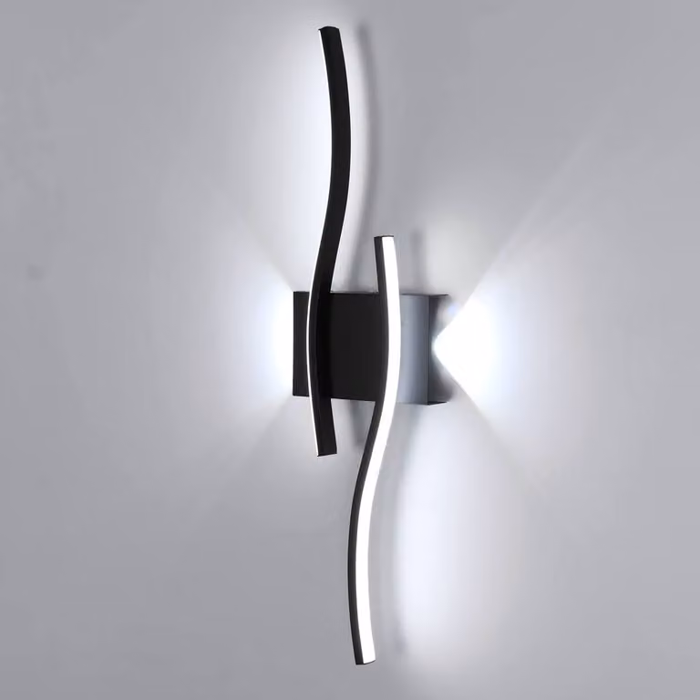 Pheashine Modern Curved Aluminium LED Wall Light, 20W, 6500K Cool White, Black