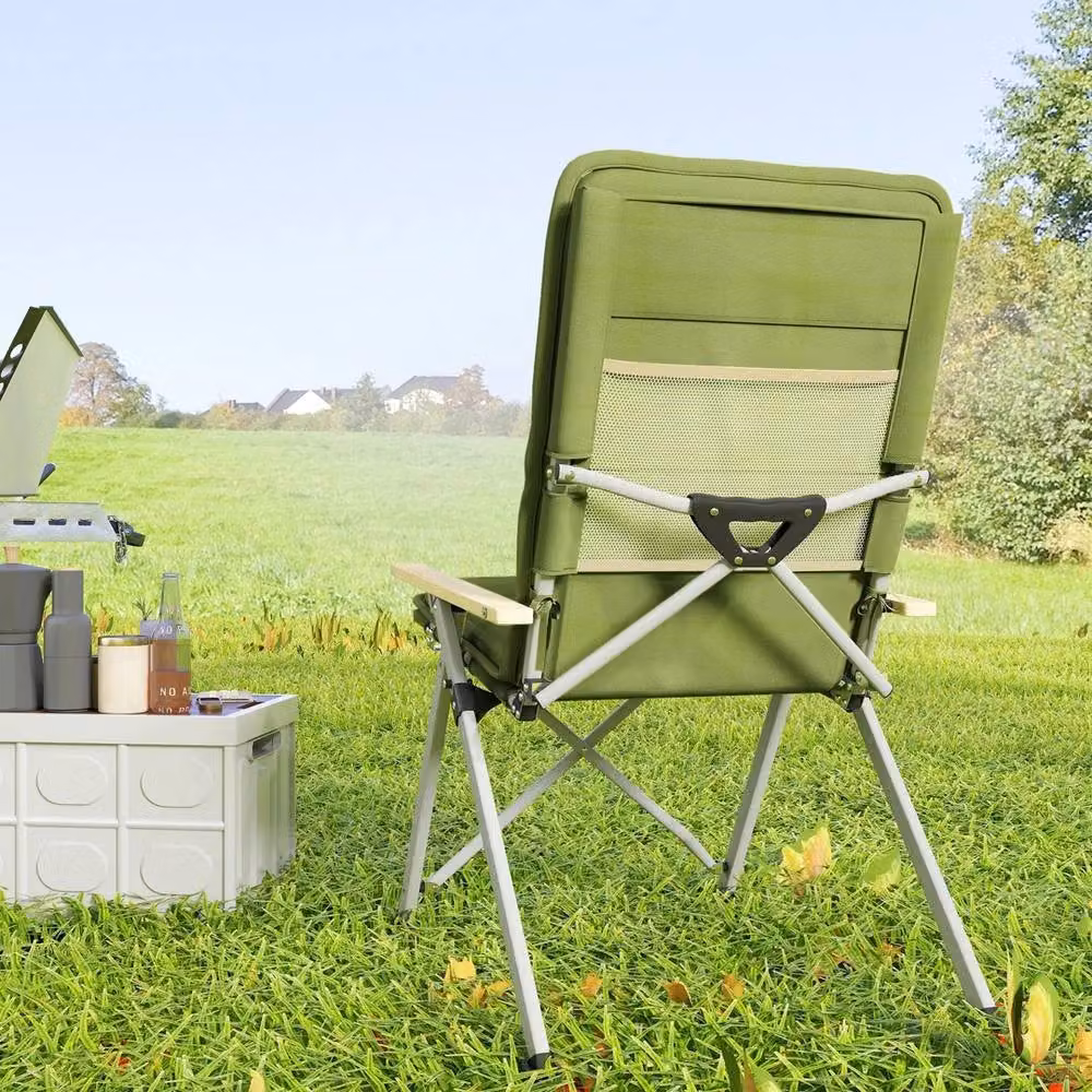 VOGREX Green Padded High Back Folding Recliner Camp Chair with Armrests and Carry Bag – 3