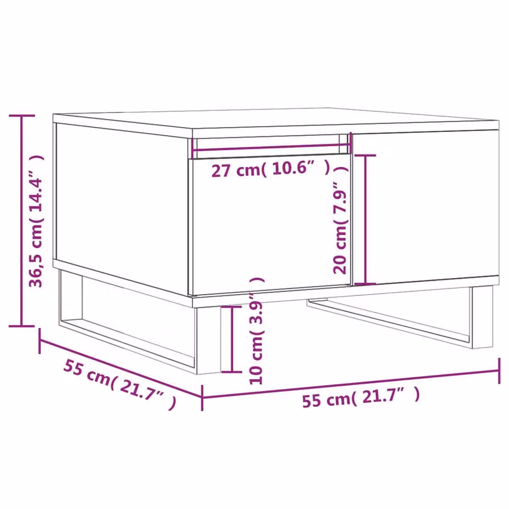 Berkfield Home Modern Square Coffee Table in Smoked Oak Brown, W/D/H: 55 x 55 x 36.5 cm – 4