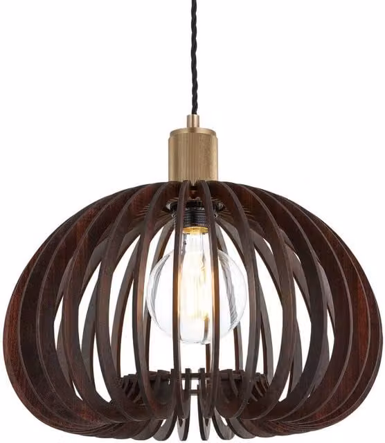Industville Rift Slatted Wooden Mushroom Pendant Light in Gold/Brass – 1