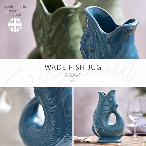 Wade Ceramic Fish Jug in Green, White and Petrol, 0.6 l – 2