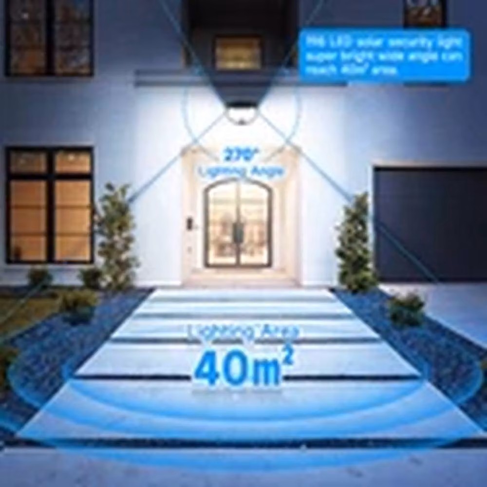 EONLION Solar Powered 468 LED PIR Motion Sensor Security Wall Light, Black – 4