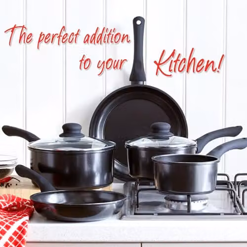 Cermalon 5-Piece Black Carbon Steel Cookware Set with Non-Stick Ceramic Coating – 8