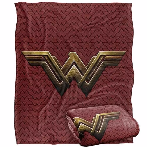LOGOVISION Justice League Wonder Woman Maroon Logo Super Soft Fleece Throw Blanket W/D/H: 152 x 127 cm
