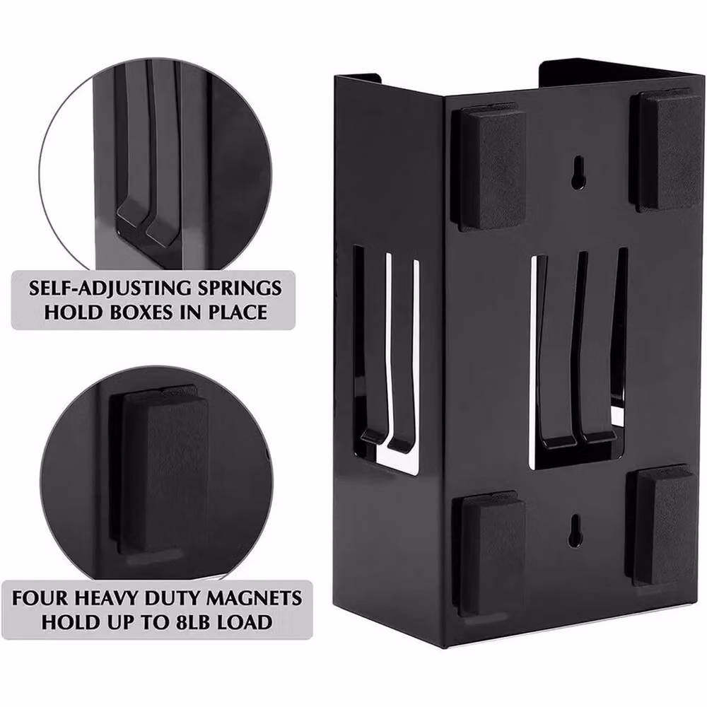 VOGREX Magnetic Wall Mounted Glove Wipe Dispenser Holder in Black Metal – 3