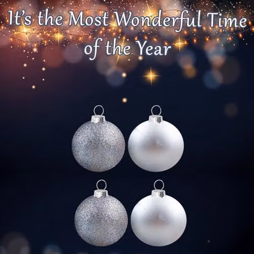 VFM e-Store Silver Christmas Bauble Hanging Tree Ornaments, Pack of 4, 7cm – 4