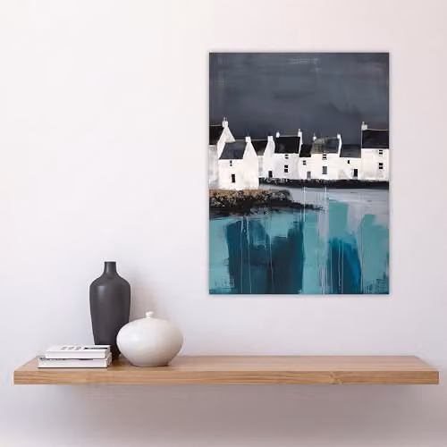 Artery8 Scottish Coastal Village Oil Painting Poster Print in Grey and Multicolour, W: 46.0 cm, H: 61.0 cm – 4