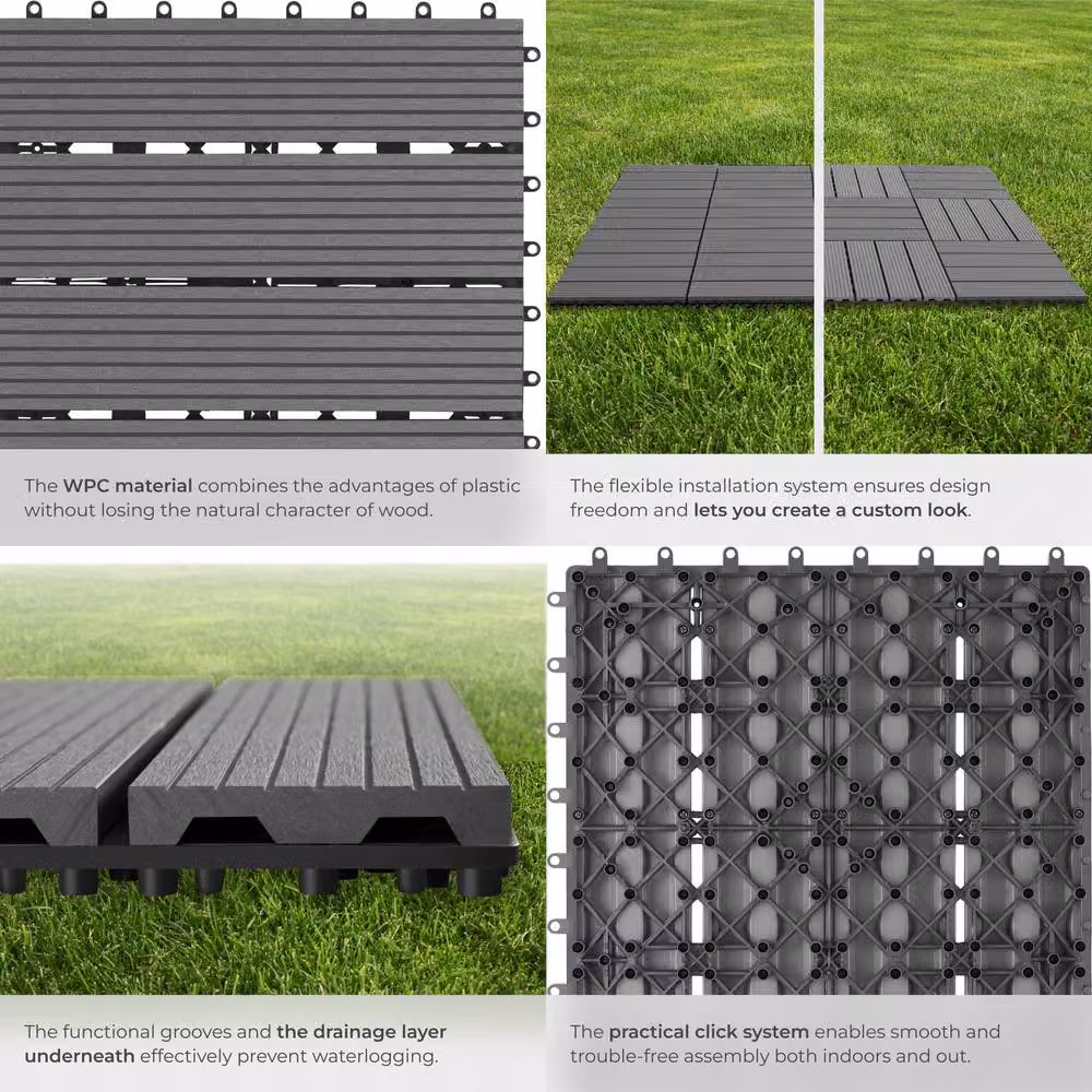 tectake Set of 22 Grey Tegulas Click System Plastic Patio Tiles – 4