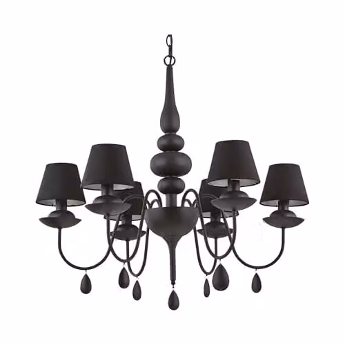 Netlighting Blanche 6 Light Multi Arm Chandelier in Black Finish with E14 Sockets, Height Adjustable